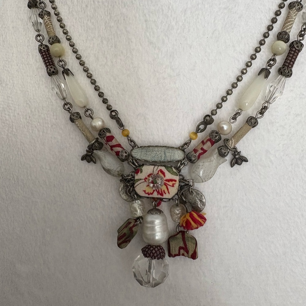 Sterling Silver and Mother of Pearl Multi-Strand Necklace with Vintage Charm